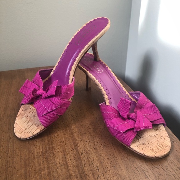 COACH Cork & Leather Kitten Heel Fuchsia Bow - Picture 1 of 7